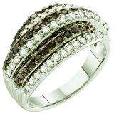 0.99 Carat (ctw) 14k White Gold Round White & Black Diamond Ladies Fashion Right Hand Band Ring