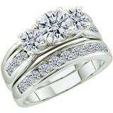 2.50 Carat (ctw) 14k White Gold Brilliant Round White Diamond Ladies 3 Stone Bridal Engagement Ring Set