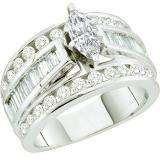1.00 Carat (ctw) 14k White Gold Brilliant Round Baguette & Marquise Cut White Diamond Ladies Bridal Engagement Ring