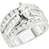 2.00 Carat (ctw) 14k White Gold Brilliant Round Baguette & Marquise Cut White Diamond Ladies Bridal Engagement Ring