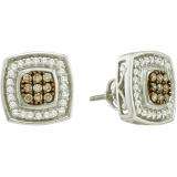 0.50 Carat (ctw) 14k White Gold Round Brown & White Diamond Ladies Fashion Earrings