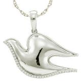 0.10 Carat (ctw) Sterling Silver Brilliant Round White Diamond Ladies Dove Pendant