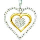 0.51 Carat (ctw) 14k White Gold Round White Diamond Ladies Two Tone Double Heart Pendant