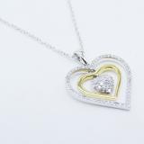 0.51 Carat (ctw) 14k White Gold Round White Diamond Ladies Two Tone Double Heart Pendant