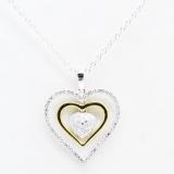 0.51 Carat (ctw) 14k White Gold Round White Diamond Ladies Two Tone Double Heart Pendant