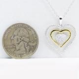0.51 Carat (ctw) 14k White Gold Round White Diamond Ladies Two Tone Double Heart Pendant