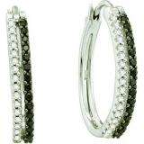 0.51 Carat (ctw) 14k White Gold Round Black & White Diamond Ladies Fashion Hoops Earrings