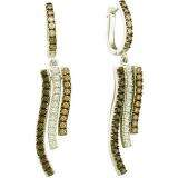 1.00 Carat (ctw) 14k White Gold Round White Brown & Black Diamond Ladies Dangling Drop Earrings