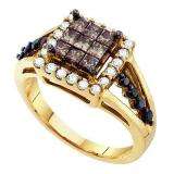 1.00 Carat (ctw) 14k Yellow Gold Round & Princess Cut White Brown & Black Diamond Ladies Invisible Right Hand Ring