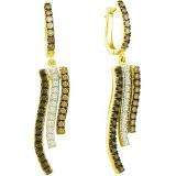 1.00 Carat (ctw) 14k Yellow Gold Round White Brown & Black Diamond Ladies Dangling Drop Earrings
