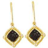 0.22 Carat (ctw) 14k Yellow Gold Round Black Diamond Ladies Drop Earrings
