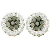 0.76 Carat (ctw) 14k White Gold Round Black & White Diamond Ladies Cluster Flower Earrings