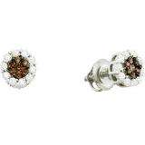 1.00 Carat (ctw) 14k White Gold Round Champagne & White Diamond Ladies Cluster Flower Earrings