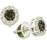 1.48 Carat (ctw) 14k White Gold Round Black & White Diamond Ladies Cluster Flower Earrings