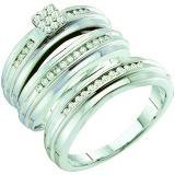 0.40 Carat (ctw) 14k White Gold Round White Diamond Men & Women's Engagement Ring Trio Bridal Set