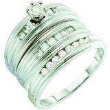 0.54 Carat (ctw) 14k White Gold Brilliant White Diamond Men & Women's Engagement Ring Trio Bridal Set