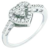 0.35 Carat (ctw) 14k White Gold Round White Diamond Ladies Promise Heart Engagement Ring