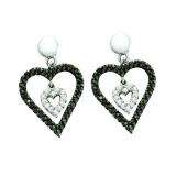 0.58 Carat (ctw) 14k White Gold Round Black & White Diamond Ladies Heart Drop Earrings