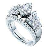 1.03 Carat (ctw) 14k White Gold Round & Baguette White Diamond Ladies Bridal Engagement Ring Set