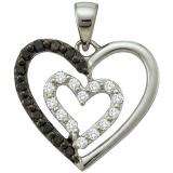 0.48 Carat (ctw) 14k White Gold Round Black & White Diamond Ladies Double Heart Pendant