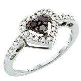 0.32 Carat (ctw) 14k White Gold Round Black & White Diamond Ladies Bridal Heart Promise Ring