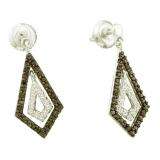 0.58 Carat (ctw) 14k White Gold Round Black & White Diamond Ladies Drop Earrings