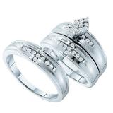 0.36 Carat (ctw) 14k White Gold Brilliant White Diamond Men's & Women's Bridal Engagement Ring Trio Set