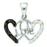 0.22 Carat (ctw) 14k White Gold Black & White Diamond Ladies Double Heart Pendant