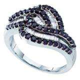 0.95 Carat (ctw) 14k White Gold Round & Baguette Cut Black & White Diamond Ladies Right Hand Fashion Band