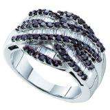 1.18 Carat (ctw) 14k White Gold Round & Baguette Cut Black & White Diamond Ladies Swirl Right Hand Fashion Band