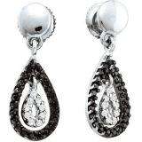 0.34 Carat (ctw) 14k White Gold Black & White Diamond Ladies Teardrop Style Drop Earrings