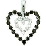 0.68 Carat (ctw) 14k White Gold Round Black & White Diamond Ladies Heart Pendant