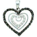 0.62 Carat (ctw) 14k White Gold Round Black & White Diamond Ladies Heart Pendant