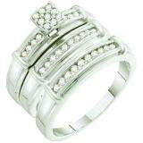 0.43 Carat (ctw) 14k White Gold Round White Diamond Men's & Women's Bridal Trio Set
