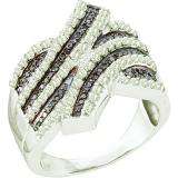 1.03 Carat (ctw) 10k White Gold Round Black & White Diamond Ladies Right Hand Fashion Band