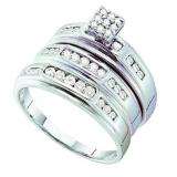 0.56 Carat (ctw) 14k White Gold Brilliant White Diamond Men's & Women's Bridal Engagement Ring Trio Set