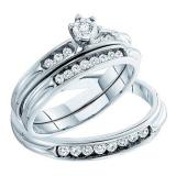 0.40 Carat (ctw) 14k White Gold Brilliant White Diamond Men's & Women's Bridal Engagement Ring Trio Set