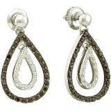0.78 Carat (ctw) 14k White Gold Round Black & White Diamond Ladies Fashion Drop Earrings