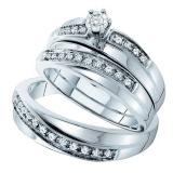0.26 Carat (ctw) 14k White Gold Brilliant White Diamond Men's & Women's Engagement Ring Trio Set