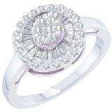 0.69 Carat (ctw) 14k White Gold Round & Baguette Cut White Diamond Right Hand Flower Ring
