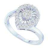 0.75 Carat (ctw) 14k White Gold Round & Baguette Cut White Diamond Ladies Cluster Flower Ring