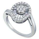 0.81 Carat (ctw) 14k White Gold Round & Baguette Cut White Diamond Ladies Right Hand Flower Ring