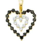 0.68 Carat (ctw) 14k Yellow Gold Round Black & White Diamond Ladies Heart Pendant