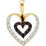 0.43 Carat (ctw) 14k Yellow Gold Round Black & White Diamond Ladies Double Heart Pendant