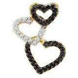 0.27 Carat (ctw) 14k Yellow Gold Black & White Diamond Ladies Three Hearts Pendant