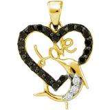 0.41 Carat (ctw) 14k Yellow Gold Black & White Diamond Ladies Heart Pendant