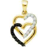0.30 Carat (ctw) 14k Yellow Gold Black & White Diamond Ladies Interlocking Heart Pendant