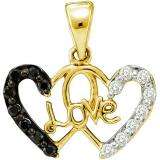 0.22 Carat (ctw) 14k Yellow Gold Black & White Diamond Ladies Double Heart Pendant