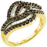 0.95 Carat (ctw) 14k Yellow Gold Round & Baguette Cut Black & White Diamond Ladies Right Hand Fashion Band