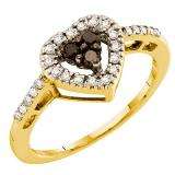 0.32 Carat (ctw) 14k Yellow Gold Round Black & White Diamond Ladies Bridal Heart Promise Ring